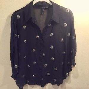 Black Blouse with Gold Sequin Dots